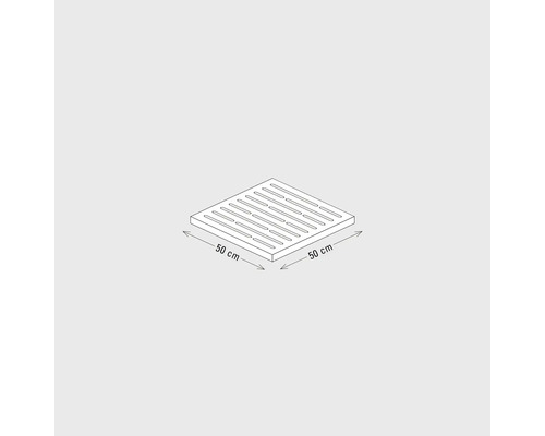 Quadratischer Rost mit den Maßen 50 mal 50 Zentimeter.