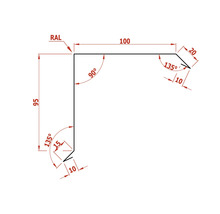 Technische Zeichnung eines Kantenschutzwinkels mit Maßangaben