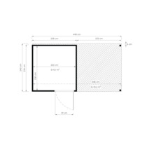 Grundriss eines Gartenhauses mit den Maßen 240 mal 449 Zentimeter