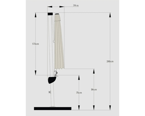 Maße eines Sonnenschirms mit Sockel