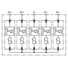 Schaltplan für elektronische Bauteile mit DC+ und DC-