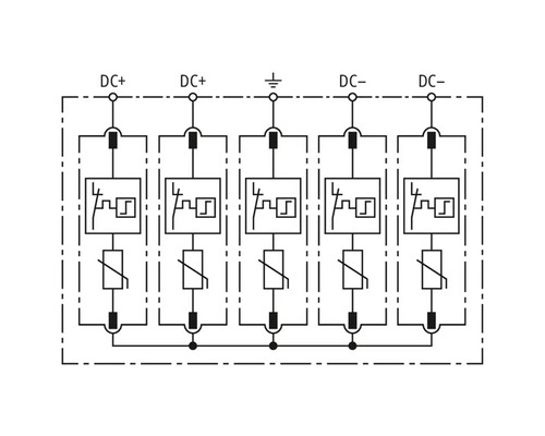 Schaltplan für elektronische Bauteile mit DC+ und DC-