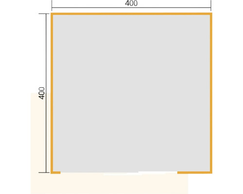 Diagramm einer quadratischen Fläche mit den Maßen 400 mal 400.