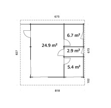 Grundriss eines Gartenhauses mit Raummaßen