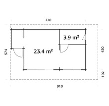 Grundriss eines Gartenhauses mit Maßangaben