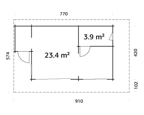Grundriss eines Gartenhauses mit Maßangaben