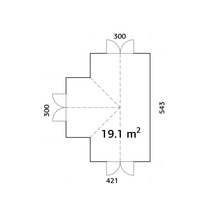 Grundrisszeichnung mit Abmessungen für ein Gartenhaus, Fläche 19,1 Quadratmeter