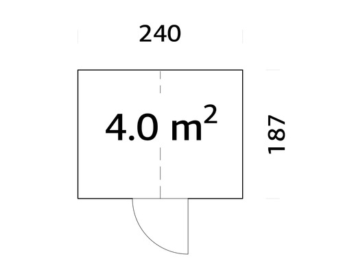 Grundriss mit den Maßen 240 mal 187 Zentimeter und einer Fläche von 4,0 Quadratmetern