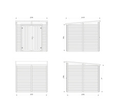 Technische Zeichnung eines Gerätehauses mit Maßen