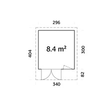 Grundriss mit Maßangaben: 296 x 404 Zentimeter, Fläche 8.4 Quadratmeter