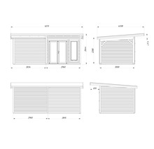 Technische Zeichnung eines Gartenhauses mit Maßen