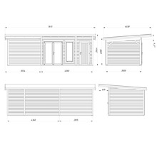Technische Zeichnung eines Gartenhauses mit Maßangaben