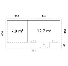 Grundrisszeichnung mit Flächenangaben und Abmessungen