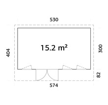 Grundrisszeichnung mit Maßangaben und Flächenangabe 15.2 Quadratmeter