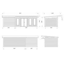 Technische Zeichnung eines Gartenhauses mit Maßen