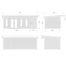 Zeichnung eines Gartenhauses mit Maßen