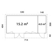 Grundriss eines Gartenhauses mit Flächenangaben