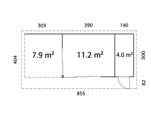 Grundriss mit Abmessungen in Zentimetern und Flächenangaben in Quadratmetern
