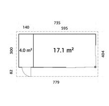 Grundriss eines Gartenhauses mit Maßangaben