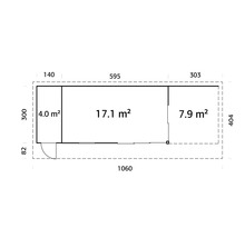 Grundriss eines Gartenhauses mit Maßangaben