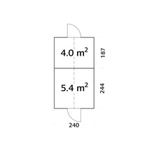 Grundriss mit Maßangaben für ein Gebäude: 4,0 Quadratmeter und 5,4 Quadratmeter