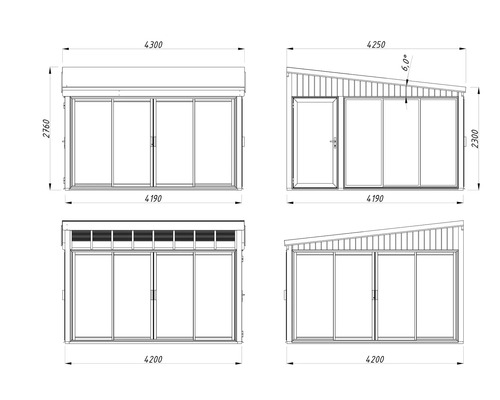Zeichnung eines Gartenhauses mit Maßen