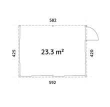 Grundriss mit Abmessungen: 582 x 425 cm und 592 x 420 cm, Fläche 23.3 Quadratmeter