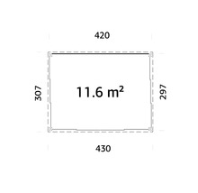 Grundriss mit den Massen 420 mal 307 Zentimeter und einer Fläche von 11.6 Quadratmetern