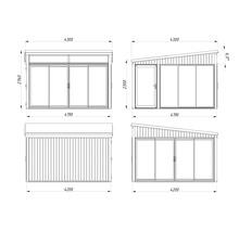 Zeichnung eines Gartenhauses mit Maßen