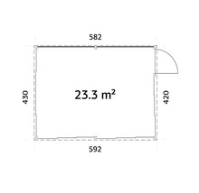 Grundriss mit Abmessungen: 582 x 430 x 592 x 420 Zentimeter und 23,3 Quadratmeter Fläche