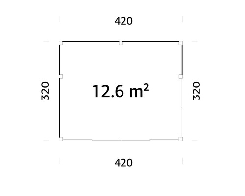 Grundriss mit einer Fläche von 12.6 Quadratmetern und Abmessungen von 420 mal 320 Zentimetern