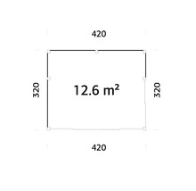 Grundriss mit einer Fläche von 12,6 Quadratmetern und Abmessungen von 320 mal 420