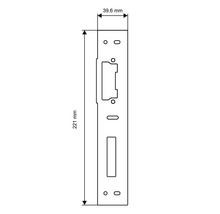 Technische Zeichnung eines Schliessblechs mit den Massen 221 mm Länge und 39,6 mm Breite