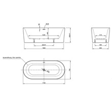 Technische Zeichnung einer Badewanne mit Maßangaben