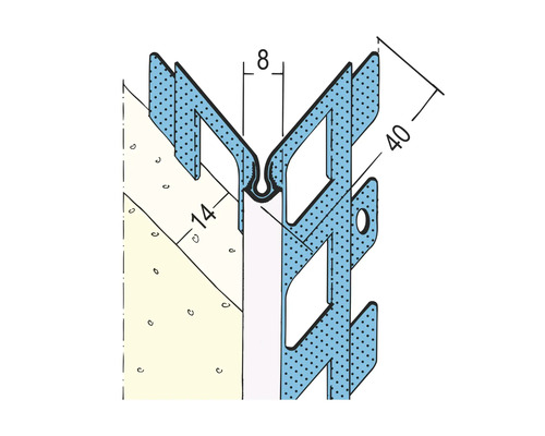 Detailansicht eines Eckprofils mit den Maßen 8, 14 und 40 Millimeter.