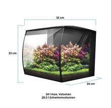Aquarium mit Pflanzen, Maße 35 x 33 x 34 Zentimeter, maximales Volumen 34 Liter