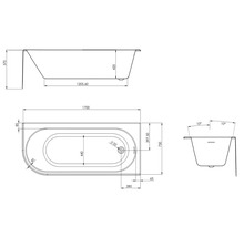 Technische Zeichnung einer Badewanne mit Maßen