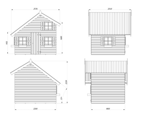 Technische Zeichnung eines Gartenhauses mit Maßangaben