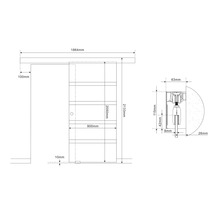 Technische Zeichnung einer Schiebetür mit Maßangaben