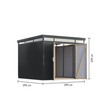 Abbildung eines Gerätehauses mit den Maßen 292 x 290 x 239 cm