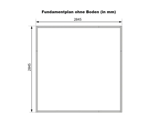 Fundamentplan ohne Boden mit den Maßen 2845 mm.