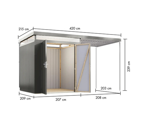 Abbildung eines Gerätehauses mit Maßangaben