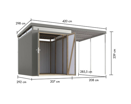 Abbildung eines Geräteschuppens mit Maßen