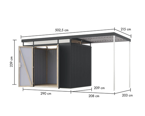 Abmessungen Gerätehaus mit Anbau