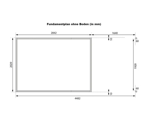 Grundriss ohne Boden mit Maßangaben in Millimeter