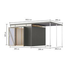 Abmessungen des Gerätehauses mit Vordach