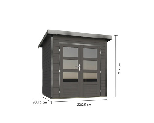 Gartenschuppen aus Holz mit Doppeltür und Fenster, Maße 200,5 x 200,5 x 219 cm