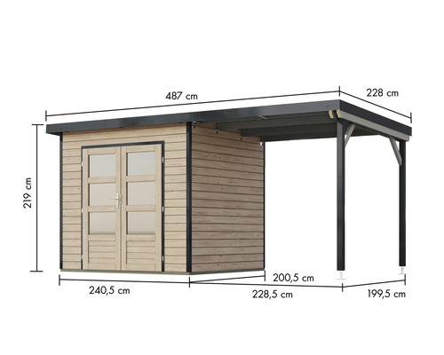 Abmessungen eines Holzgartenhauses mit Anbau