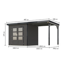 Abmessungen des Gerätehauses mit Vordach