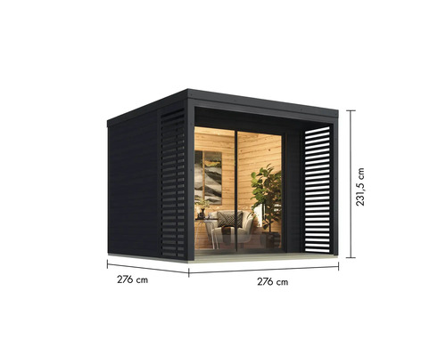 Modernes Gartenhaus mit den Maßen 276 x 276 x 231,5 cm